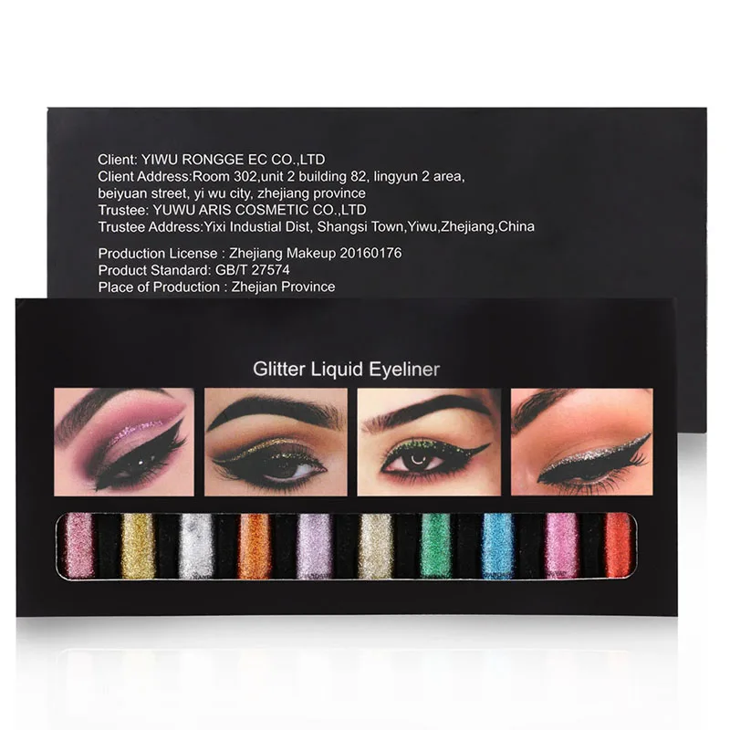 10 Color Glitter Liquid Eyeliner Waterproof Shimmer High Pigmented Silver Gold Metallic Colorful Eyeliner w