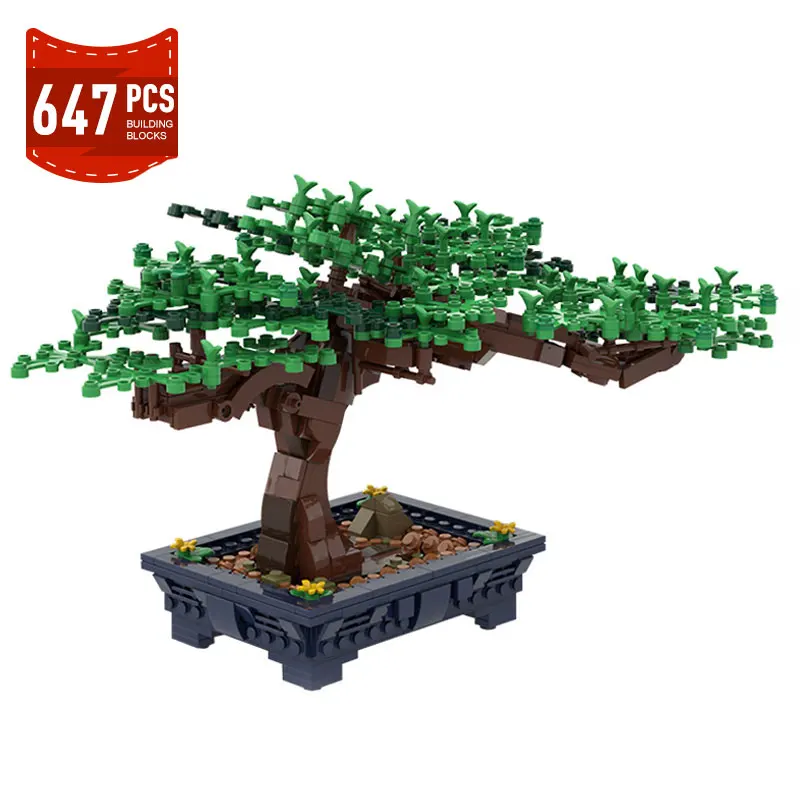 New Bonsai Tree Green Bush Flower Grass Plant Model Building Blocks Mini Plant Home Garden Bricks Assembly Toys For Children