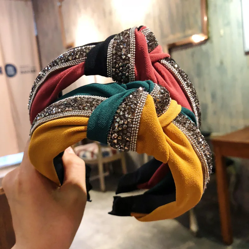 Dvacaman, расшитая блестками Лоскутная повязка, оранжевые повязки для волос для женщин, цветной блок, обруч для волос аксессуары, бант, поперечный галстук, широкая сторона