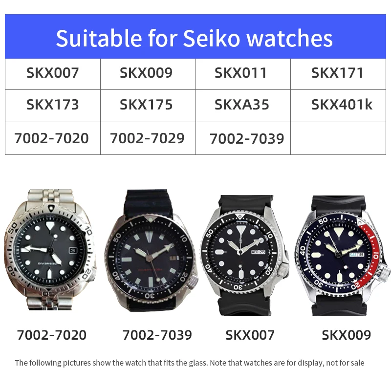 For Seiko Flat Sapphire glass Skx007 SKX009 SKX011 SKX173 SKX171 SKX175 7002 Crystal Watch Glass parts With chamfer AR Blue
