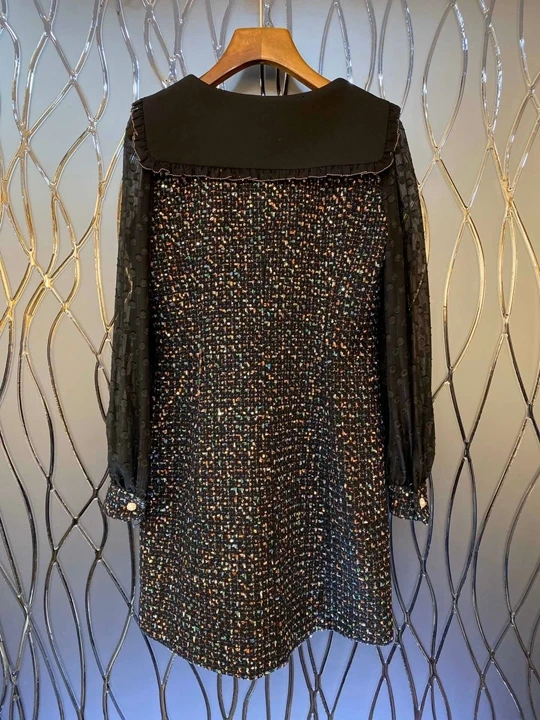 autumn Early new women's Lapel sequins shiny decorative long-sleeved dress 1007