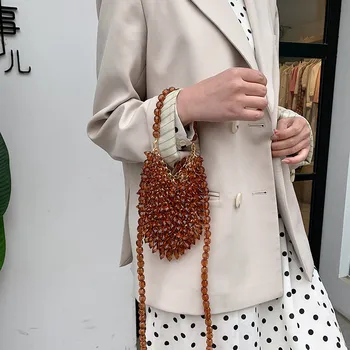 

Vacation Vintage Beaded Handbag Eveing Handbags Exposure Chain Messenger Bag Сумка Женская 2020 Лето