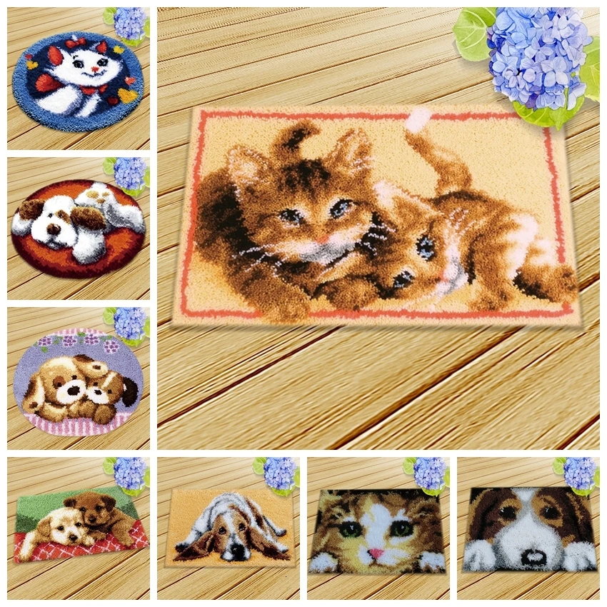 Knooppakket Tapijt 3D Smyrna Animal Cat And Dog Latch Hook Cushion Series DIY Latch Hook Rug Kits Package Cushion Kit