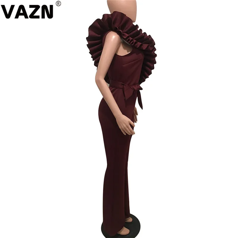 VAZN GOYP15300, винтажный, офисный, для девушек, однотонный комбинезон, без рукавов, длинные штаны, комбинезоны с v-образным вырезом, сексуальный, клубный, свободный, ветрозащитный комбинезон