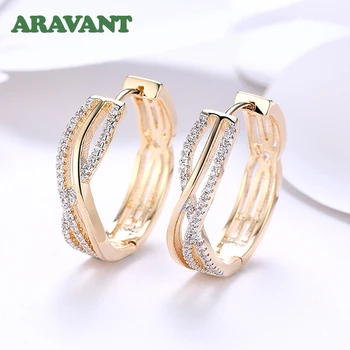 925 Silver 24mm 18K Gold Twist Hoop Earrings For Women Fashion Wedding Jewelry