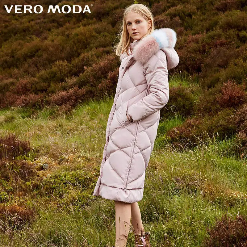 Vero Moda женский съемный лисий мех с капюшоном длинный пуховик | 318312509 - Цвет: Lt. pale ling flower