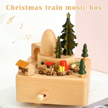 

Christmas Music Box Wooden Christmas Tree Train Musical Box for Birthday Wedding Gift Decorative Drop Shipping