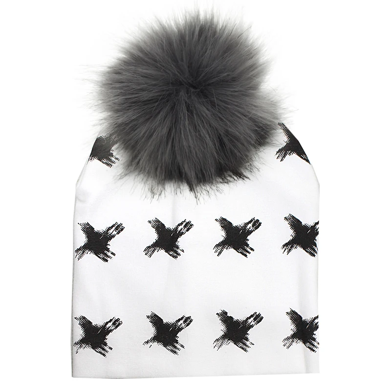 33 New Baby Cap Cotton Faux Fur Pompom Hat For Boy And Girl autumn and Winter Hat skullies beanies Children's Hats Caps Bonnet - Цвет: 33