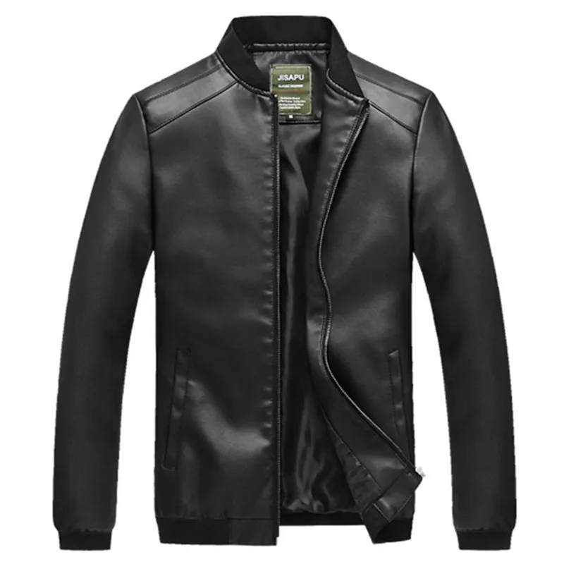 

Spring And Autumn Thin Men Baseball Collar Three Bars PU Leather Coat Large Size Casual Biker Jacket Men's