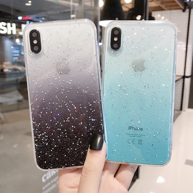 

Bling Glitter Gradient Color Soft Silicone TPU Clear Case Cover For iPhone 6 6s 7 8 Plus 10 X XS XR Max Sparkle Sequins Coque