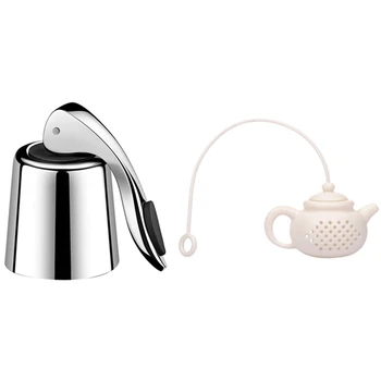 

Creative Silicone Tea Bag Tea Pot Shape Tea Filter Infuser Tea Tool-White with Stainless Steel Wine Bottle Stopper