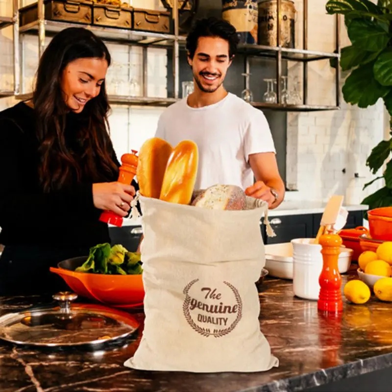 

Kitchen Organization Organic Linen Bread Bag Reusable Food Storage Drawstring Bag For Loaf And Baguette Bakery Supplies#1#1