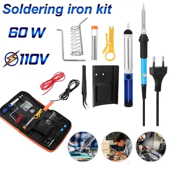 

110/220V 60W 14in1 Adjustable Portable Temperature Welding Case Electric Soldering Iron Tool Kit Set Welding Repair Tool 15pcs