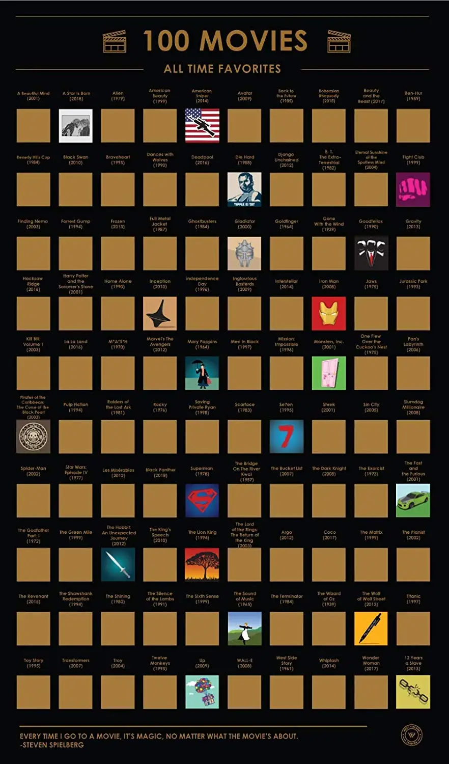 

10sets 100 Movies Scratch Off Poster - Top Films of All Time Bucket List (16.5" x 23.4")