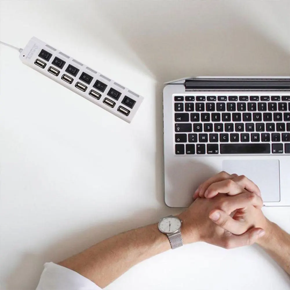 High Speed 7 Ports Hub Led Usb 2.0 Adapter Hub Multi-Port Socket Powered On/off Switch Charger Splitter 4 Ports For Pc Lap. 