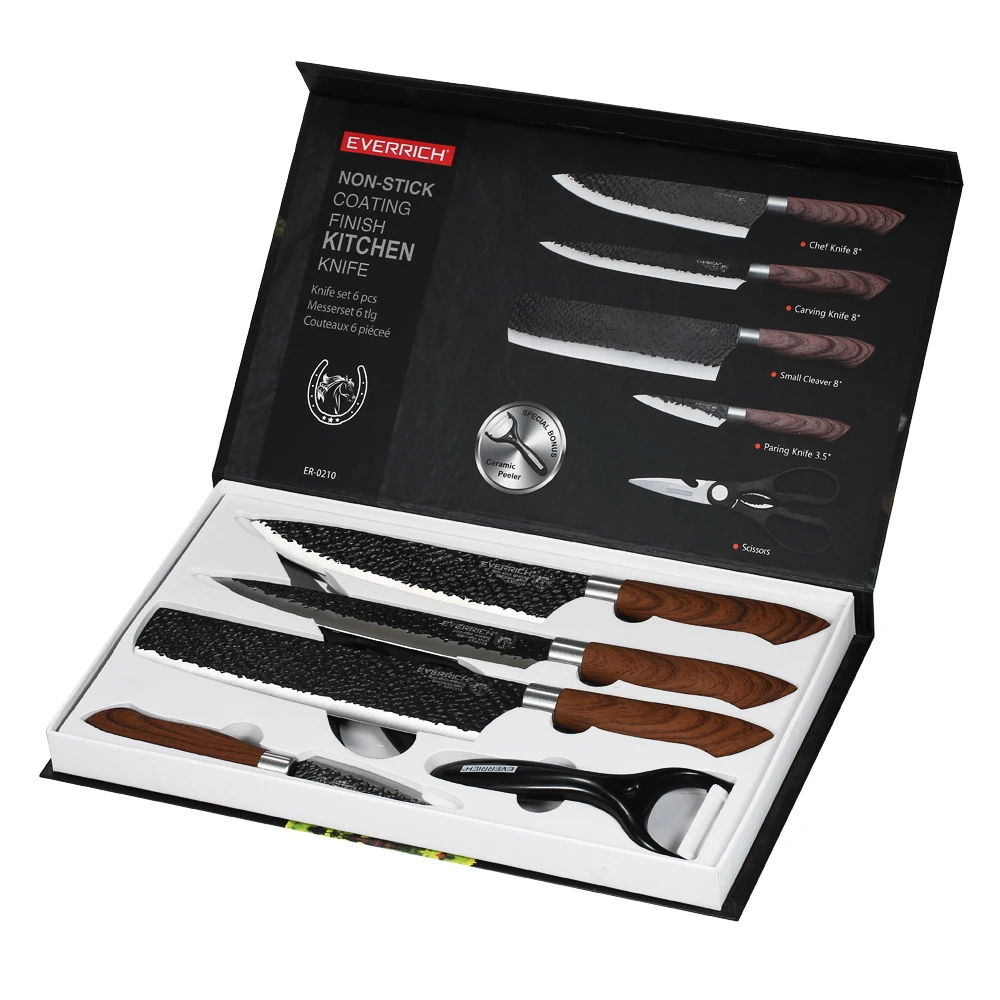 

6pcs knife set Stainless Steel Kitchen knife Sets Bread Fruit Damascus Chef Blade knives Vegetable Ceramic Peeler