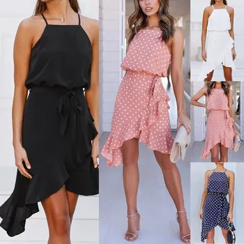 

New summer dress women fashion Dot Print sleeveless Long Evening Party Cocktail Dress Beach Dress Sundress платье женское#guahao