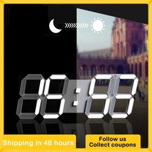 Digital Wall Clock 3D LED Display Alarm Clocks Kitchen Office Table Desktop Wall Watch Modern Design 24 Or 12 Hour Display Mute