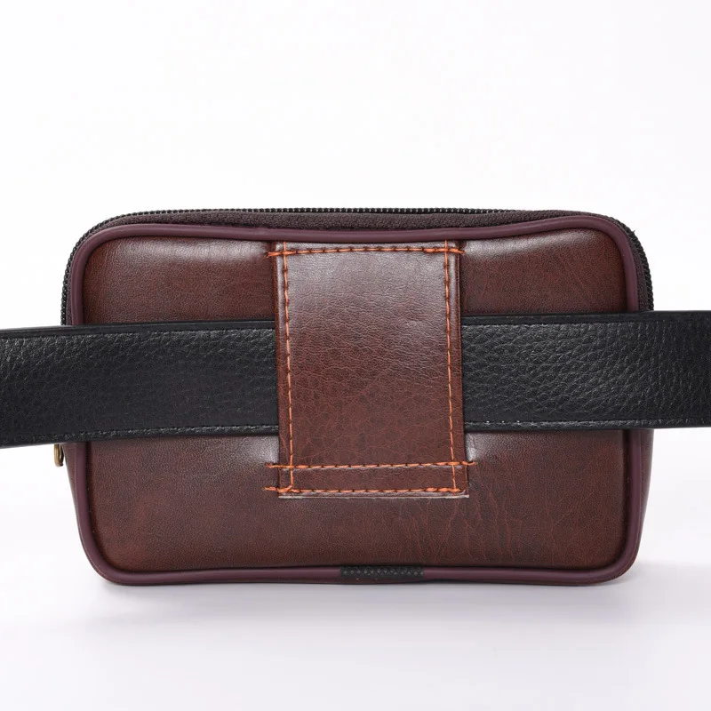 

Men Mobile Phone Waist Bag Cross PU Leather Multi-functional Change Key Casual Waterproof Zipper Bag