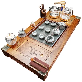 

Chicken Wing Wood Tea Set Automatic Wujinshi Kungfu Tea Tray Home Solid Wood Purple Tea Ceremony Simple Tea Table