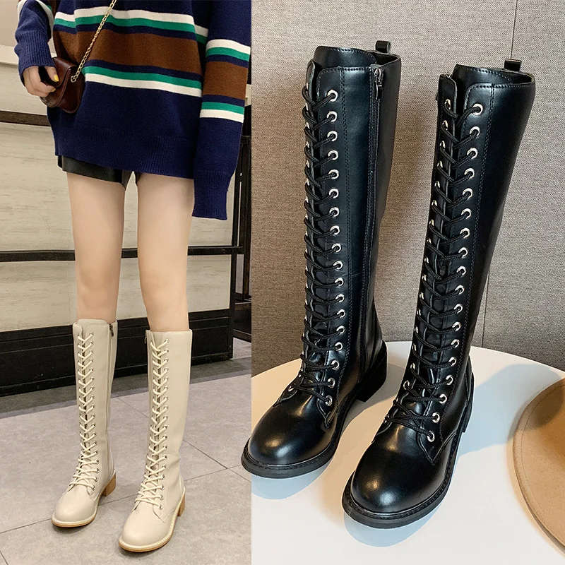 

Bootee Woman 2019 Lace Up Boots Booties Ladies Sexy Thigh High Heels High Sexy Women's Rubber Shoes Rain Round Toe Lady Boots