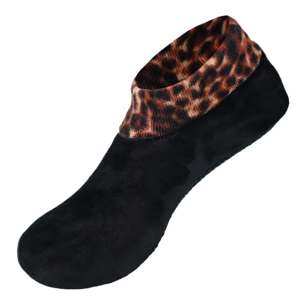 Женские носки зимние забавные Нескользящие эластичные носки-тапочки с леопардовым принтом женские уличные теплые плотные домашние носки для девочек
