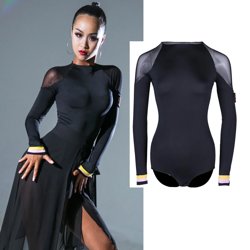 

New Latin Dance Dress Sexy Black Long Sleeve Tops Shirts Latin Dance Tops Women Latin Ballroom Dance Competition Dresses Costumes DQS2943