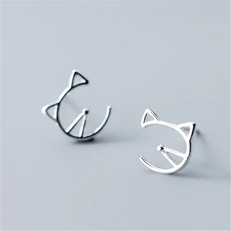 100-925-Sterling-Silver-Cut-Cat-Stud-Earrings-For-Women-School-Girls-Wedding-Gift-Personalise-Jewelry