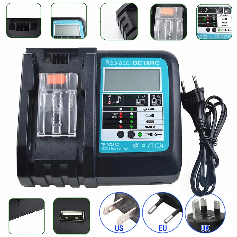 

Quick Charger For Makita 14.4V-18V DC18RA DC18RC BL1845 BL1860 With Screen detect charging less time-consuming load