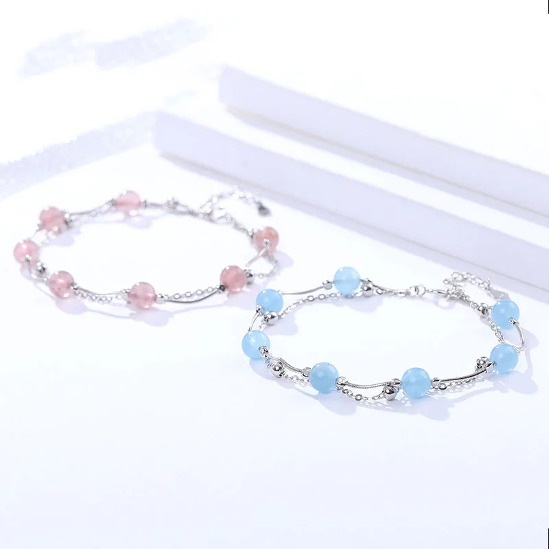 S925 стерлингового серебра ручной орнамент hanbensen двойной слой Клубника Кристалл Хайнань кристалл браслет