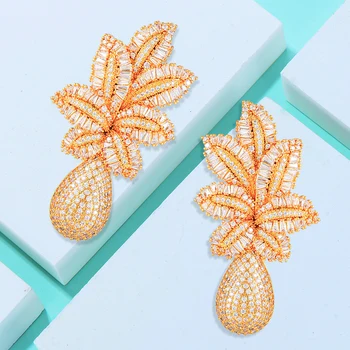 

missvikki Luxury Noble Big Long Dangle Drop Earrings Rhinestone Leaf Bead Earrings For Woman Jewelry Boucle D'oreille Femme