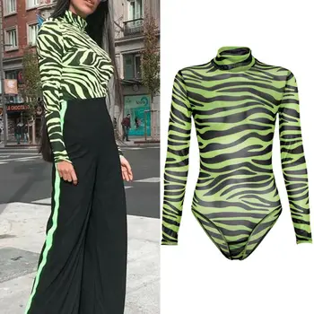 

2019 Fashion Trend Women's Zebra Print Stylish Casual Skinny Bodysuit Long Sleeve Pre-fall Bodycon Romper Jumpsuit Playsuit
