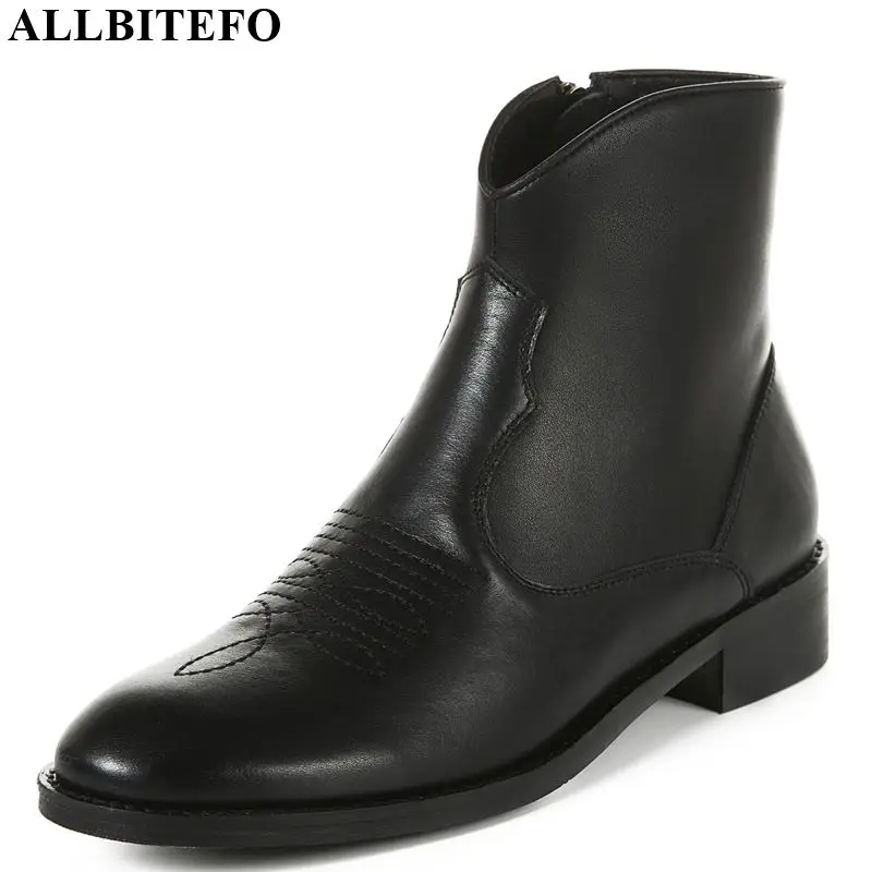 

ALLBITEFO soft genuine leather comfortable casual women boots ankle boots for ladies winter causal girl shoes long boots
