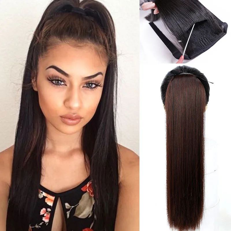 

AILIADE Long Straight Clip In Tail False Hair Ponytail Hairpiece With Hairpins Synthetic Heat Resistant Pony Tail Extensions