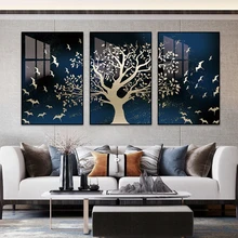 

Modern Golden Landscape Tree Canvas Paintings Nordic Print Posters Birds Wall Art Decorative Picture Living Room Home Decor