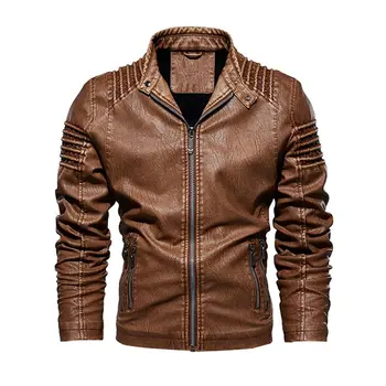 

Oversized Washed PU Faux Leather Jacket 2019 Winter New Trendy Plus Velvet Locomotive Punk Casual Coat Men Clothing Overcoat