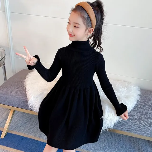 Vestido de manga larga para suéter tejido de cuello alto, vestidos de fiesta para niña, niño pequeño, ropa para adolescente, Primavera, Otoño e Invierno