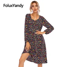FoluxYandy – robe mi longue en mousseline de soie, manches longues, col carré, motif Floral, coupe trapèze, Style plage, printemps, yynj24 