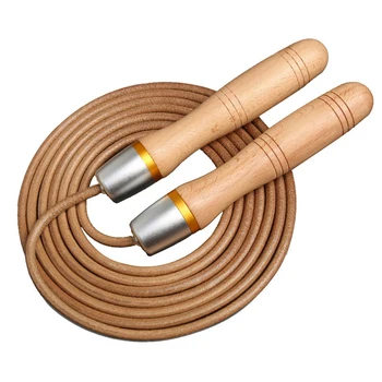 

TOP!-Jump Rope with Wood Handle and Leather Rope Adjustable Speed Jump Ropes For Women Men Exercise Training Fitness Gym