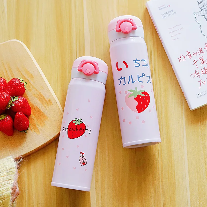 Милый термос с клубничкой портативный из нержавеющей стали вакуумной изоляцией