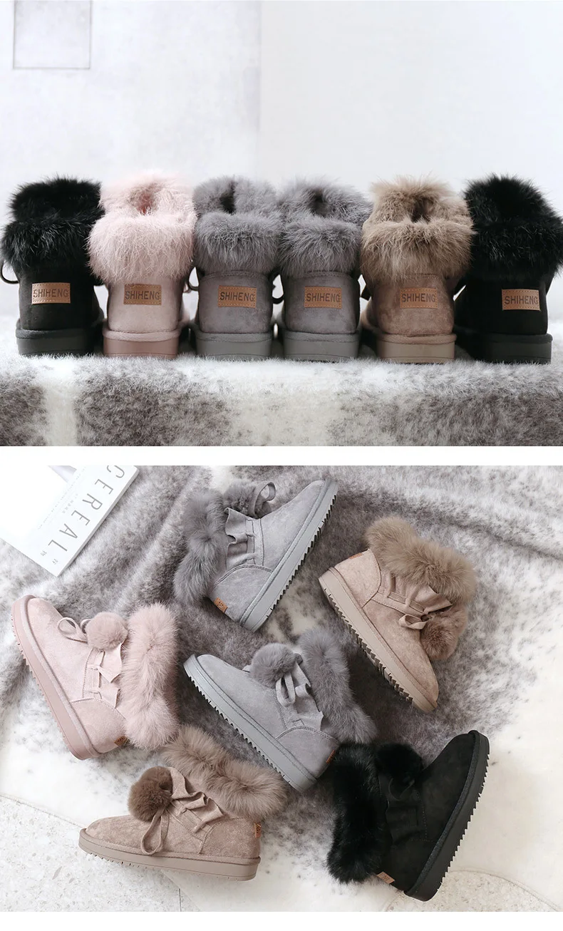 Зимние сапоги; женская зимняя обувь с кроличьим мехом; Новинка года; меховая Утепленная обувь; женские розовые сапоги; Botas; высокое качество; теплый мех; плюш внутри