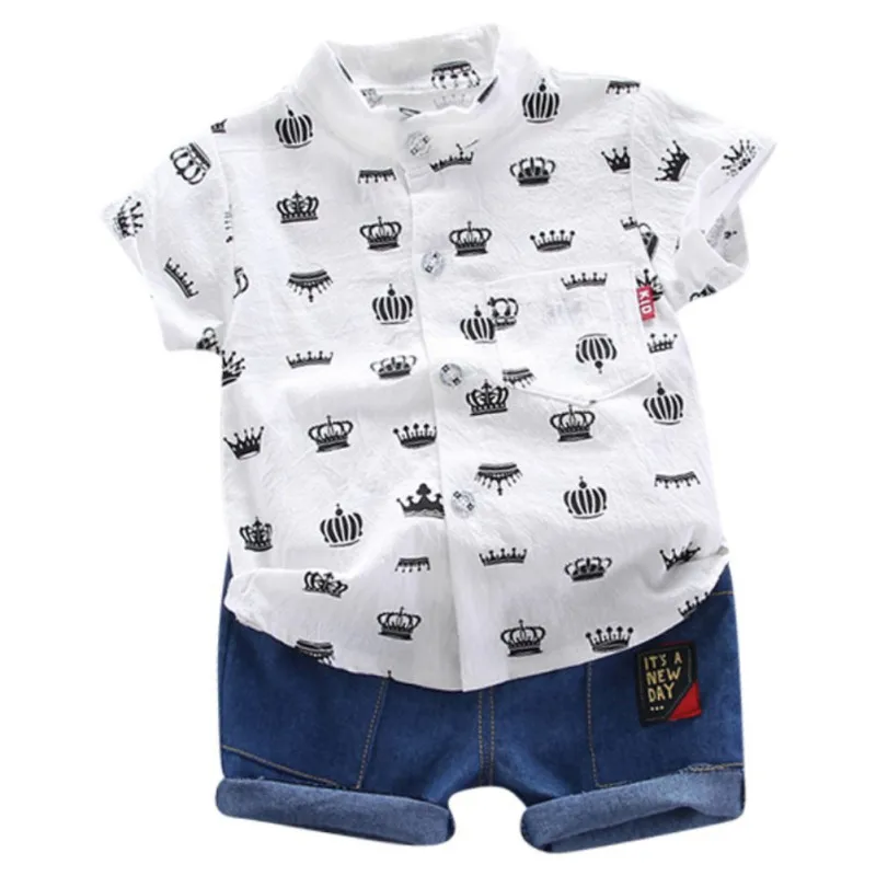 

Hot Summer Toddler Baby Boy Clothes Cute Crown Print Shirt Tops Short Pants 2Pcs Outfits Sunsuit Boy Clothes