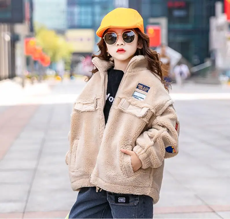 Girls Yangqi lambskin coat autumn and winter new children's girls plus velvet thickening fur coat