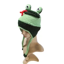 BomHCS/вязаные наушники с лягушкой, шапки, забавная зимняя вязаная шапка зеленого цвета, шапка с ушками ручной работы для детей 3-10 лет