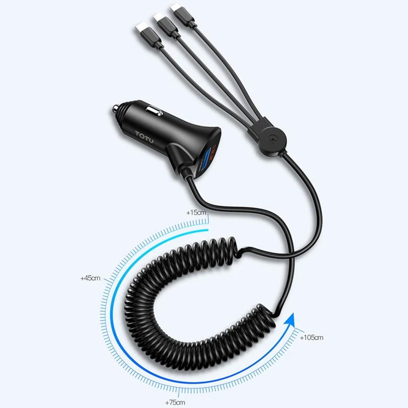 TOTU 3 в 1 телефон usb зарядный кабель мини двойной USB Автомобильное зарядное устройство для мобильного телефона - Тип штекера: Универсальный