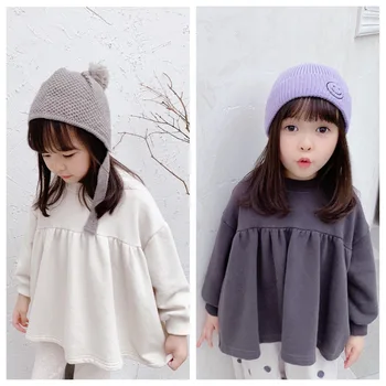 

2020 Children Autumn New Girl's Korean-Style Bat Sleeve Long-Sleeved Sweater Girl's Shirt Pure Color Children Kids Leisure Tops