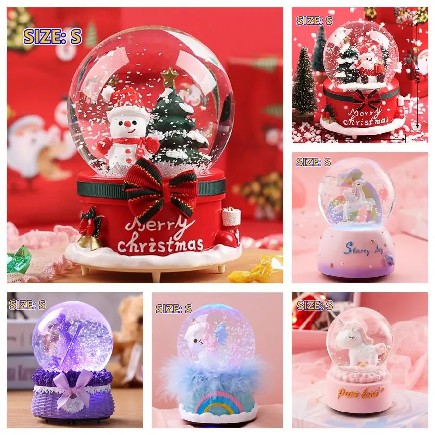 

2022 Christmas Crystal Ball Music Box Ship Unicorn Cartoon Snowflake Glass Home Decoration Birthday Gift for Student Friends