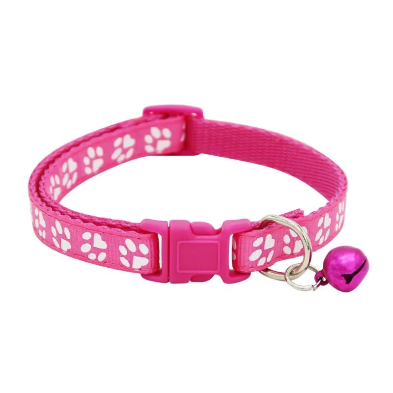 Регулируемый ошейник для кошки воротники, ожерелье нейлоновый поводок для питомца собаки жгут Цепочки и ожерелья в виде следа с колокольчиками 4 - Цвет: Pink