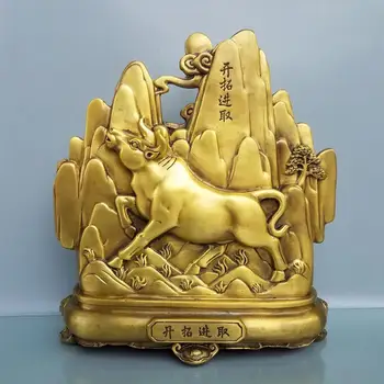 

Home Decor 13" Chinese Seikos Brass Bull landscape statue Bull stock market welcomes customers Lucky fortune Pioneering Bull