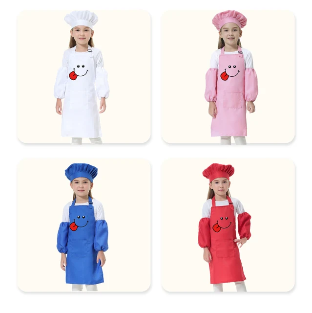 Delantales de cocina artísticos para niños, ropa de cocina con manga y  sombreros de Chef para pintar, hornear, 9 colores, 4 unidades por juego -  AliExpress